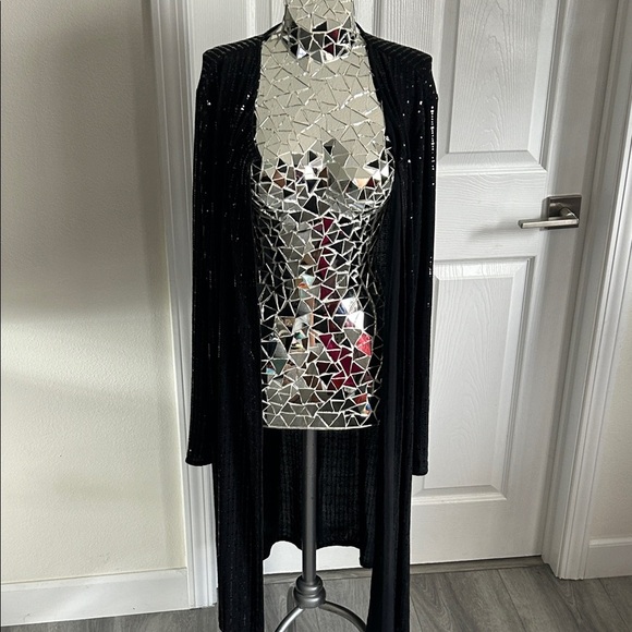 VINTAGE Anne Klein 2 Piece Black Sequin Cardigan With Matching Pants Set Sz XL - Picture 2 of 12